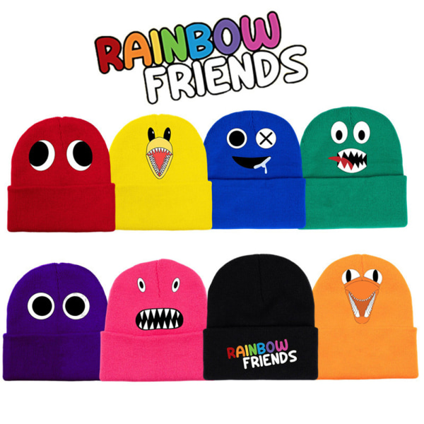 Rainbow Friends stickad mössa tryckt hatt vinter barn gåva Dark Pink