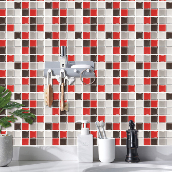 3D mosaik kakel tegel klistermärken tapeter badrum väggdekoration Red 10Piece
