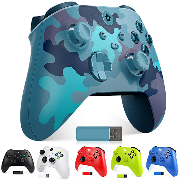 Trådlös Xbox One-kontroll, kompatibel med Xbox One Series S/X, Xbox Elite Series, PC, //Inbyggda volymkontroller/med 2.4GHz-adapter Ocean Blue