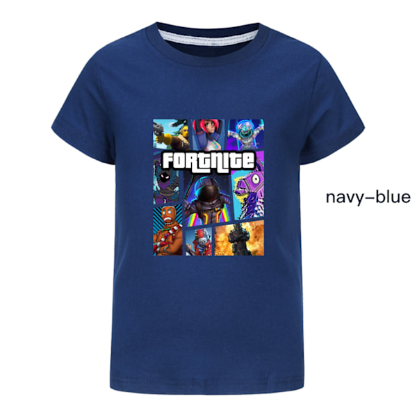 F0rtnite Pojkar Flickor T-shirts Söta Grafiska Tecknade Tryck Rund Hals Roliga Kortärmade T-shirts Vardaglig Vår Sommar Tröja För Barn Navy Blue 120cm