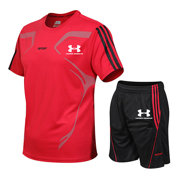 Träningskläder för män, sportkläder, löpning, casual T-shirt + shorts set Red XL