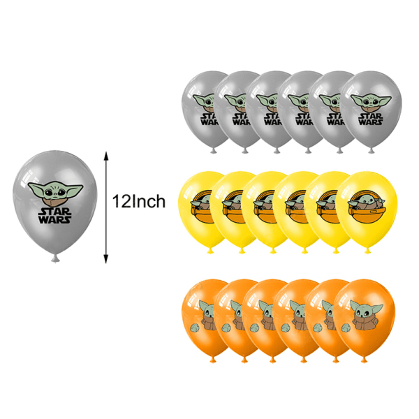 Happy-Birthday Banner Hängande Dekorationer Ballonger Tårtdekoration Orange Silver Gul Star Wars The Mandalorian Baby Yoda