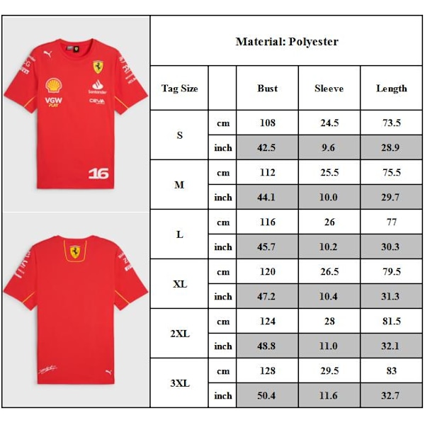 Scuderia Ferrari F1 PUMA Las Vegas LECLERC \"16\" Amerikansk Fotbollströja Röd Jersey T-shirt 3XL