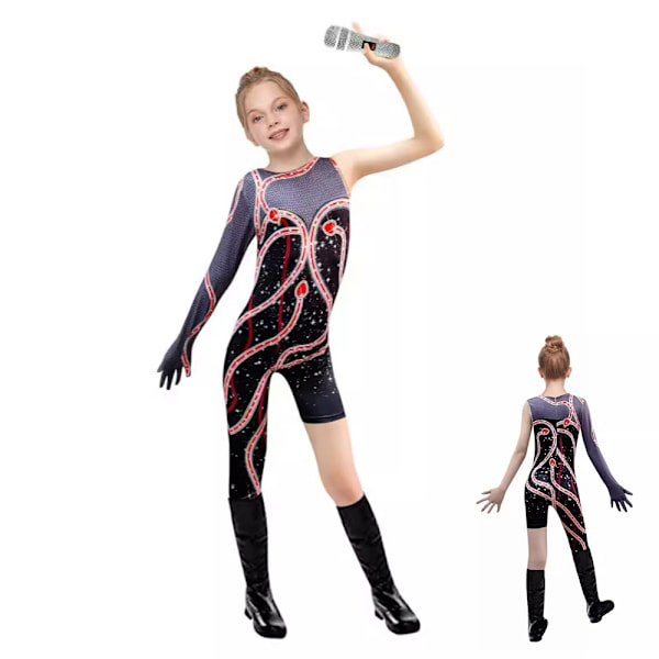 Taylor Swiftie Svart Röd Orm Bodysuit Kostym Barn Flickor Halloween Maskeraddräkt 120cm