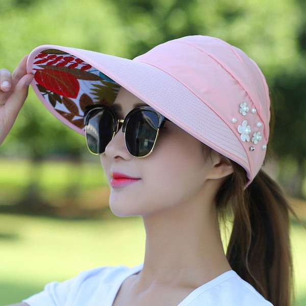 Solhatt för kvinnor Vikbar cap med bred brätte Justerbar fiskehatt Pink