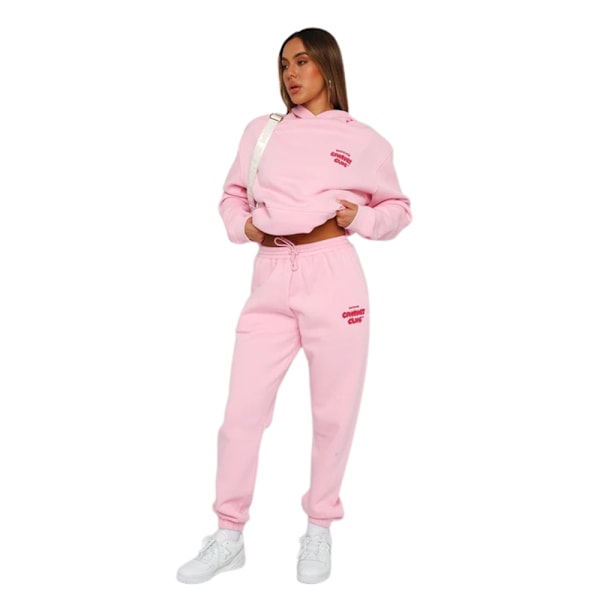 Dam Vit Fox Huvtröja Sport 2-Delar Set Tröjor Pullover Huvtröjor Byxor Dräkt Hem Sweatpants Pink L