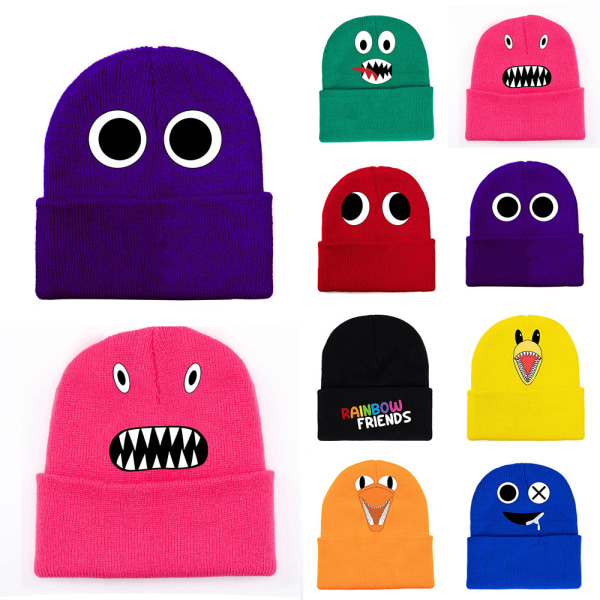 Rainbow Friends stickad mössa tryckt hatt vinter barn gåva Dark Purple