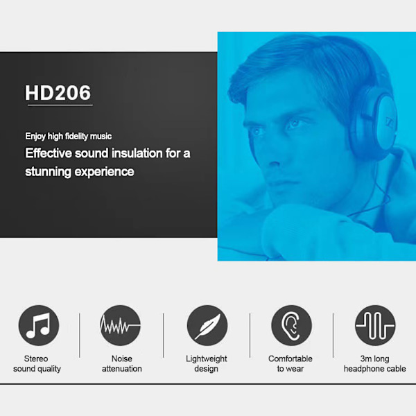 Sennheiser HD 206 Stereo Trådbundna Bluetooth Hörlurar Öronmuffar Över Örat Svart