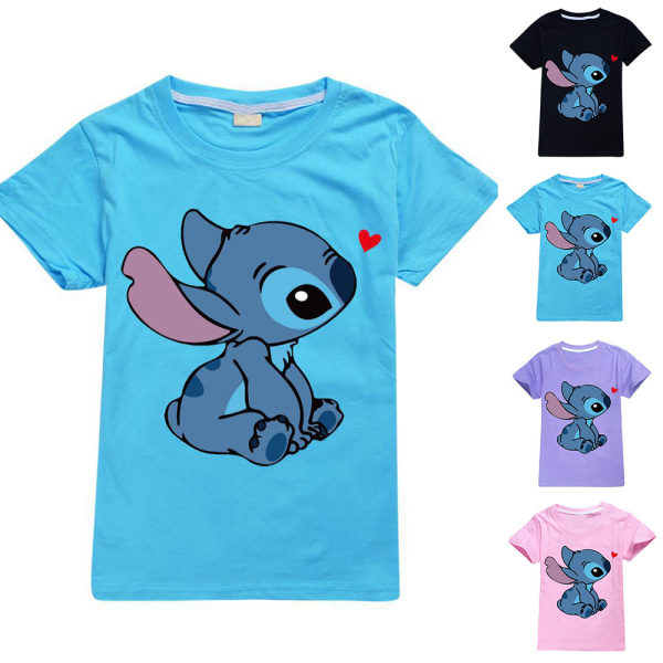 Barn Pojkar Flickor Stitch Print Kortärmad T-shirt Top Casual Tee Shirt Blus Blue 13-14 Years