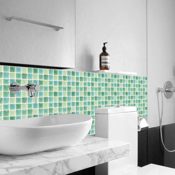 3D mosaik kakel tegel klistermärken tapeter badrum väggdekoration Green 50Piece