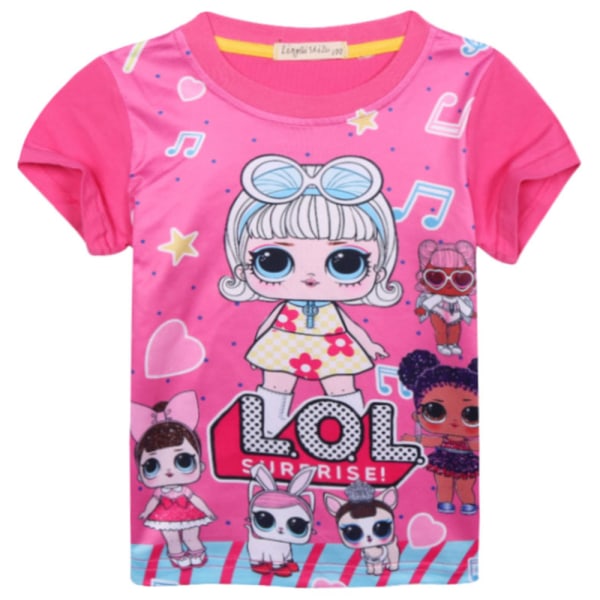 T-shirt för barn för flickor Princess Surprise Doll Kortärmad T-shirt Rose Red 130cm