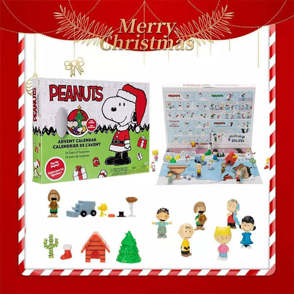 SNOOPY Adventskalender 2024 med 24 Julleksaker Figur Cartoon Spelkaraktär Anime Figur Nedräkning till Jul för Barn Vuxna Blind Box