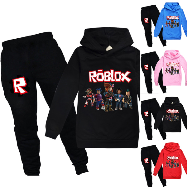 Pojke Tjej ROBLOX Hoodie Top&Pants Kostym Träningsoverall Sportswear Set black 160cm