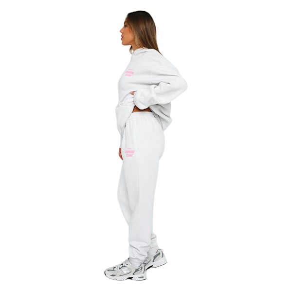 Dam Vit Fox Huvtröja Sport 2-Delar Set Tröjor Pullover Huvtröjor Byxor Dräkt Hem Sweatpants White XL