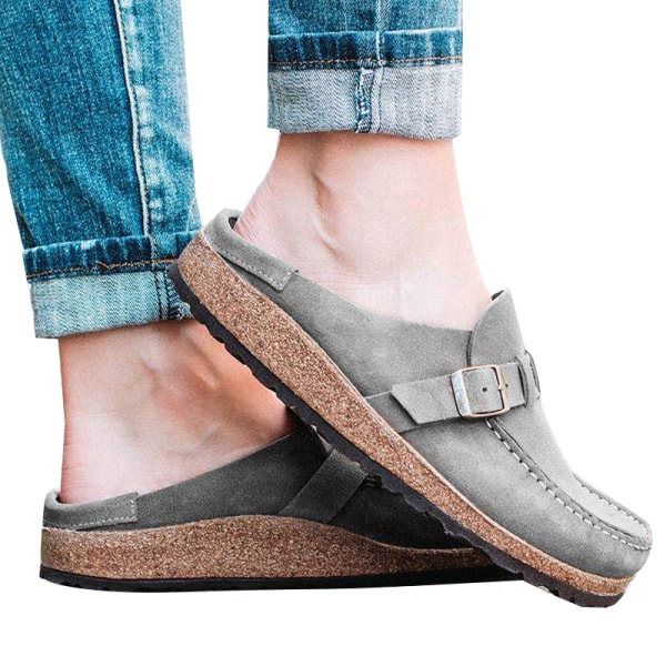 Kvinnor Slipper Spänne Sandaler Sätt på platta skor för sommaren Grey 37