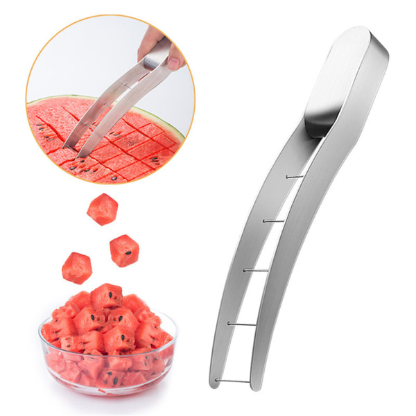Rostfritt stål Cutter Vattenmelon Cube Gaffel Slicer för Fruktsallad Melon Köksverktyg 1PC