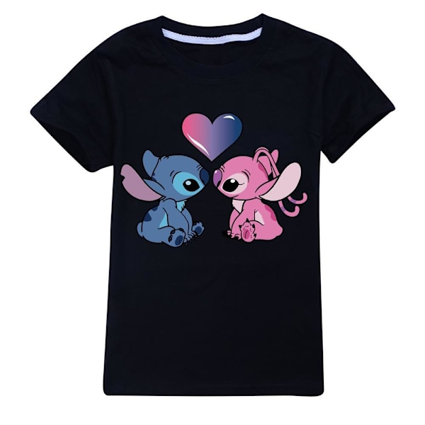 Stitch Pojkar Flickor T-shirts Söta Grafiska Tecknade Tryck Rund Hals Roliga Kortärmade Toppar Vardaglig Vår Sommar Tröja För Barn Black 150cm