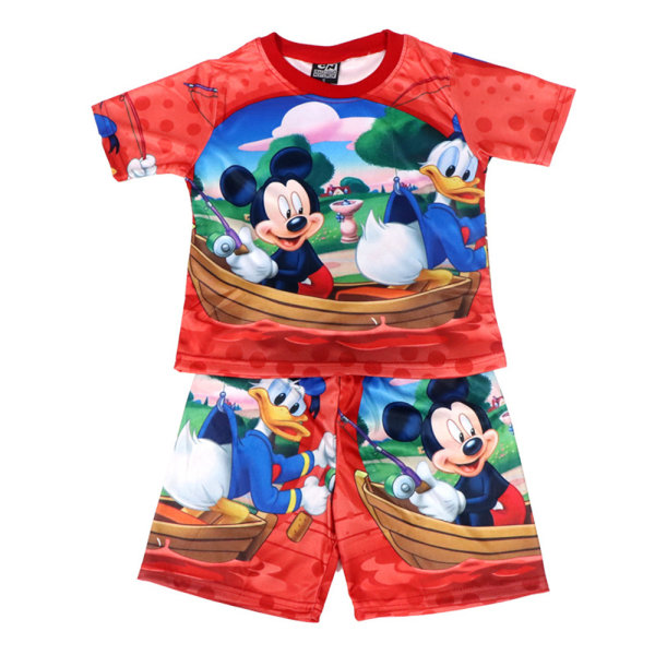 Musse Pijamas Set Barn Shorts Toppar Loungewear Nattkläder Röd 4-5 år = EU 98-110
