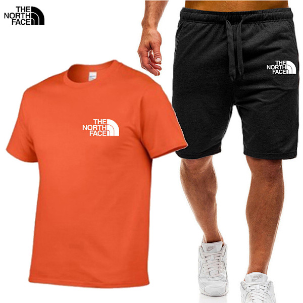 Träningsset för män, tryckt, sportkläder, löpning, avslappnad T-shirt + shorts, andningsbart, 2-delat joggingset B L