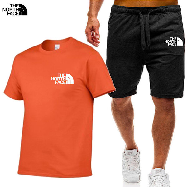 Träningsset för män, tryckt, sportkläder, löpning, avslappnad T-shirt + shorts, andningsbart, 2-delat joggingset B M