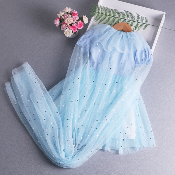 Sommar Mesh Tutu Tyll Skjorta klänning med klocka för barn flickor 2# Blå Frozen Elsa Anna 4-5 år = EU 98-110