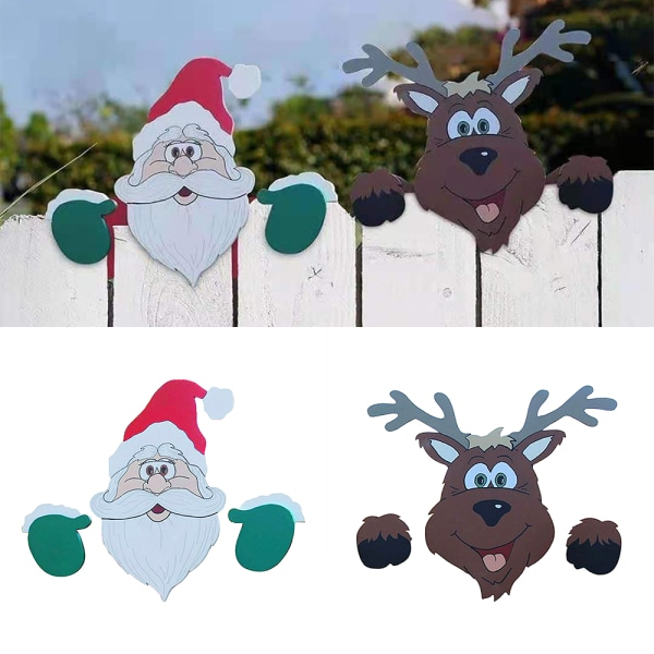 Jultomten älg staket Peeker dekorationer Elk