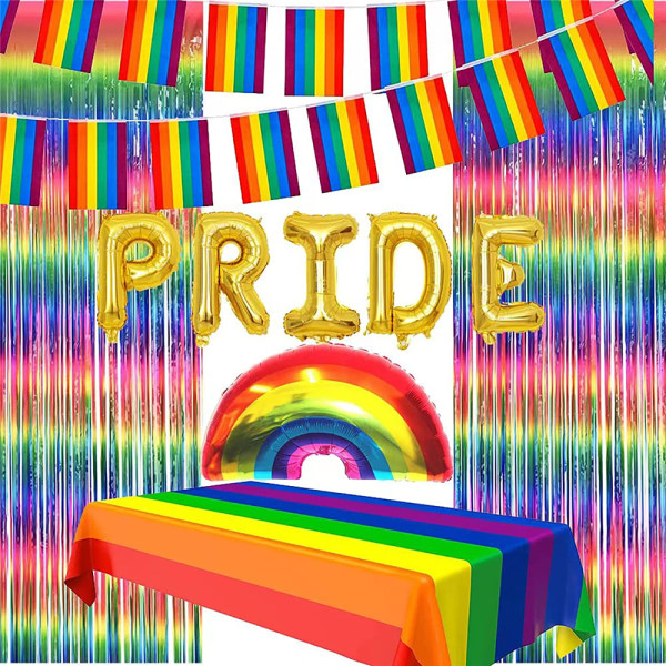Carnival Pride Rainbow Party Dekorationer Set Banner Duk