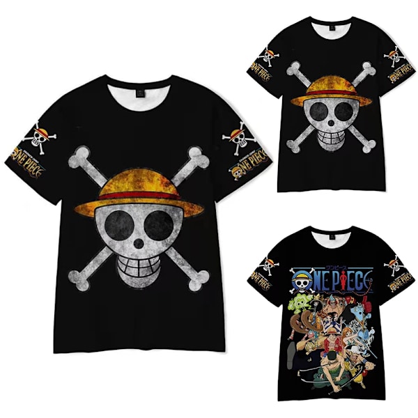 Barn Pojkar Anime One Piece Tryckt Kortärmad T-Shirt Blus Besättning Hals Tee Toppar A 140cm