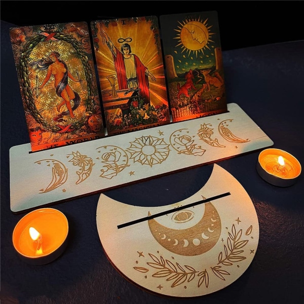 Trä Tarot Card Display Hållare Craft för Witch Divination Sun&Moon