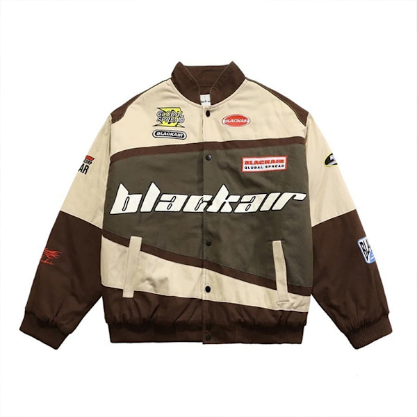 Herr & Dam Retro Racing Cykeljacka Trenchcoat, Färgblockeringstryck Lätt Motorcykel Skollag Jacka Street Jacket Brown M