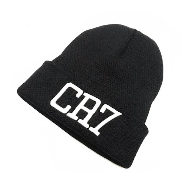 CR7 Ronaldo Beanie Unisex Vuxna Vinter Varm Fotboll Cristiano Ronaldo Stickad Mössa Black White