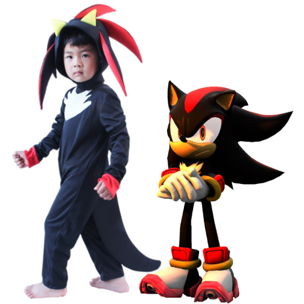Sonic The Hedgehog Cosplay Kostym Outfits för Barn Pojkar Flickor Shadow Jumpsuit + Mask + Handskar 8-10 år = EU 128-140