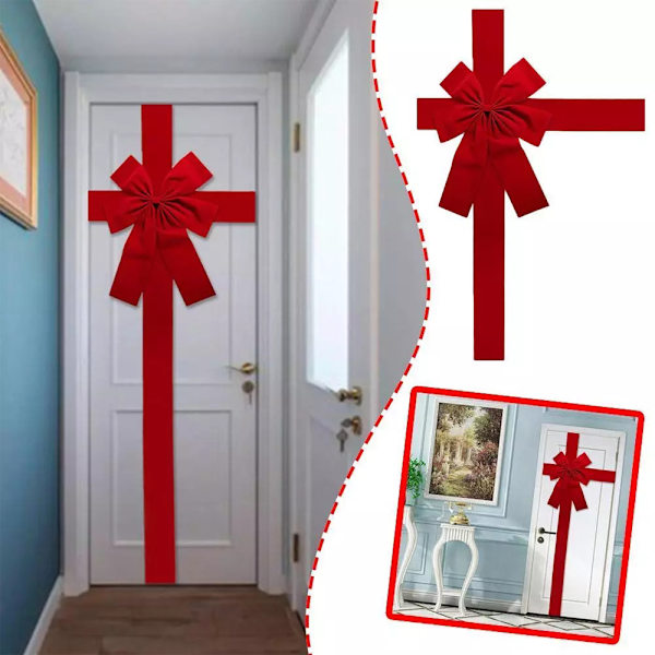 Julklappsbåge för dörrar, stor röd rosett, spets, julgransdekoration