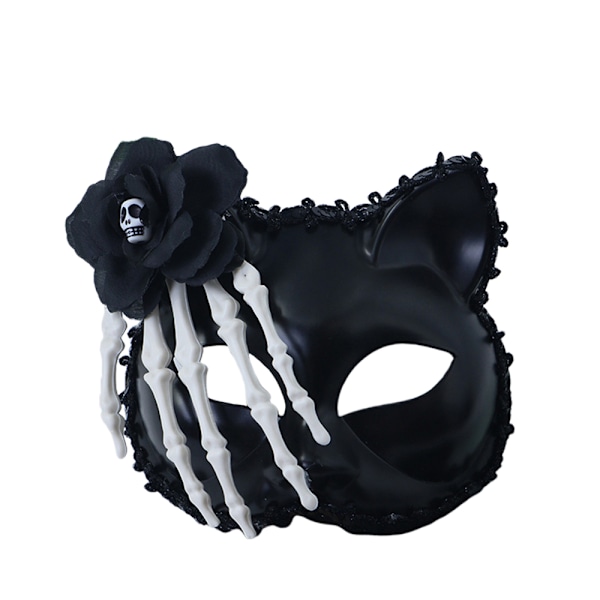 Skalle-Blomma Katt Halv ansiktsmask Vuxen Halloween Maskeradfest Fancy Dress-Up White