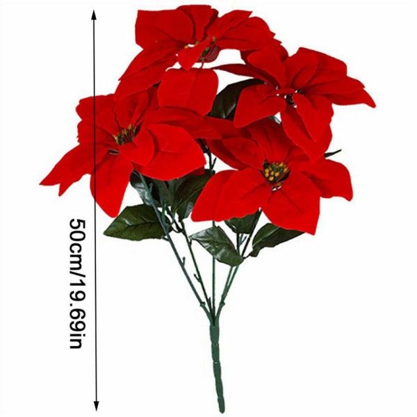 Konstgjorda blommor röda julstjärnor för inomhusdekorationer B-7Branch