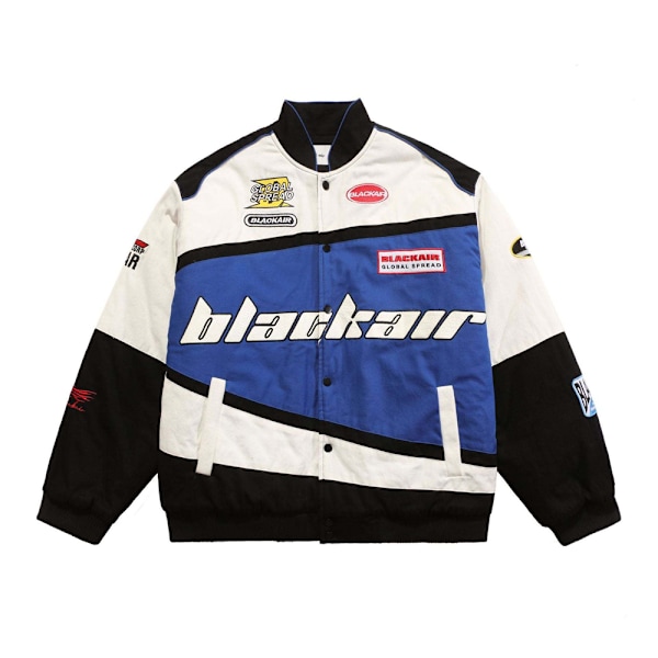Herr & Dam Retro Racing Cykeljacka Trenchcoat, Färgblockeringstryck Lätt Motorcykel Skollag Jacka Street Jacket Blue M