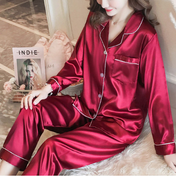Kvinnors långärmade toppbyxor nattkläder set Red 3XL