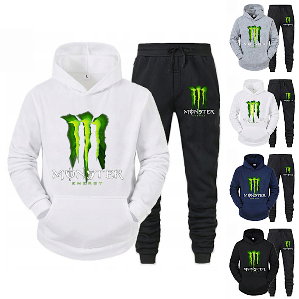 Män Herr Tracksuit Långärmad Huvtröja Och Byxor Hoodie Sweatshirt Outfit Set Black XL