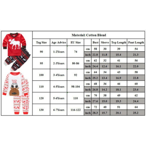 Baby Girl Boy Julpyjamas Set Söt Nattkläder A 95cm