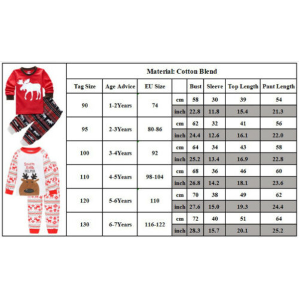 Baby Girl Boy Julpyjamas Set Söt Nattkläder K 90cm