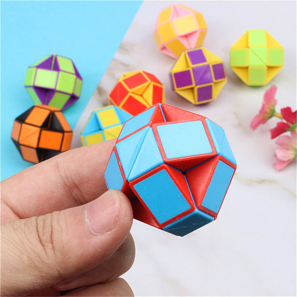 Barn 24 Block Fidget Snake Cube Mini Twist Pussel Leksaker Linjal Festtillbehör Slumpmässig Färg Multi-colour+White