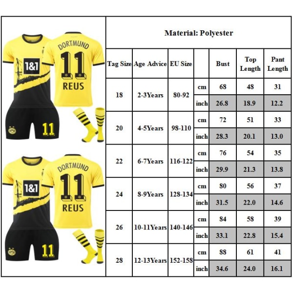 Dortmund fotbollströja för barn, pojkar, sportkläder, tröjor, träningsset Yellow 10-11 Years