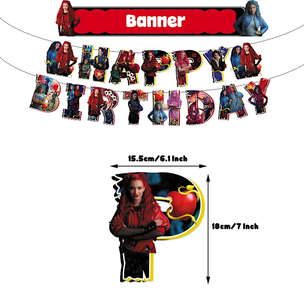 Descendants: The Rise of Red Tema Grattis på födelsedagen Fest Dekoration Banner Ballonger Tårta Topper Tillbehör Kit