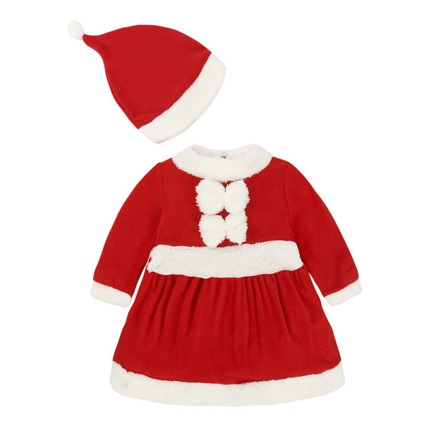 Baby jultomte i ett stycke Jumpsuit Hat Kostym Girls 90cm