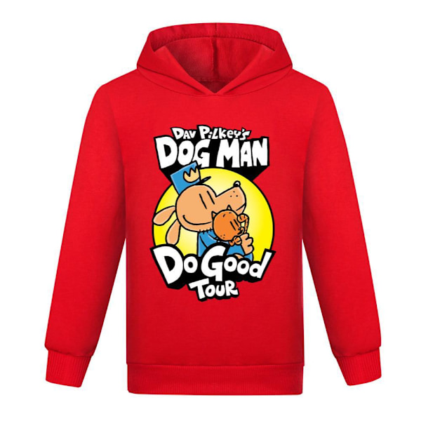 Barn Tecknad Hund Man Dogman Hoodie Tröja T-shirts Toppar Pojkar Flickor Gåva Red 140cm