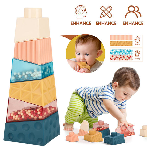 Montessori Toy Baby Kid Sensorisk stapling tegelstenar Lärande leksak