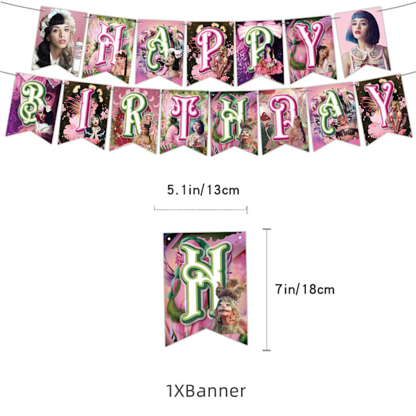 Melanie Martinez Barnkalas Ballonger Kit Banner Tårta Topper Fest Dekor Set