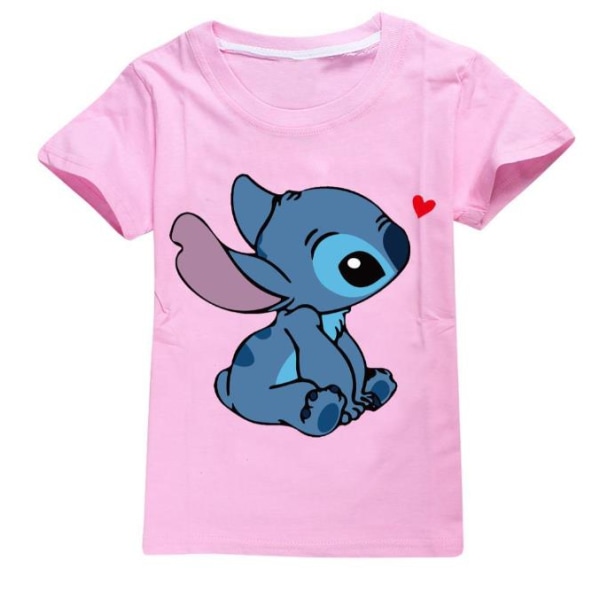 Barn Pojkar Flickor Stitch Print Kortärmad T-shirt Top Casual Tee Shirt Blus Pink 7-8 Years