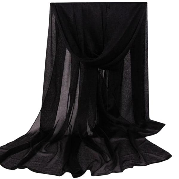 Kvinnor Lång Mjuk Wrap Sjal Chiffon Silkeskänsla Halsduk black