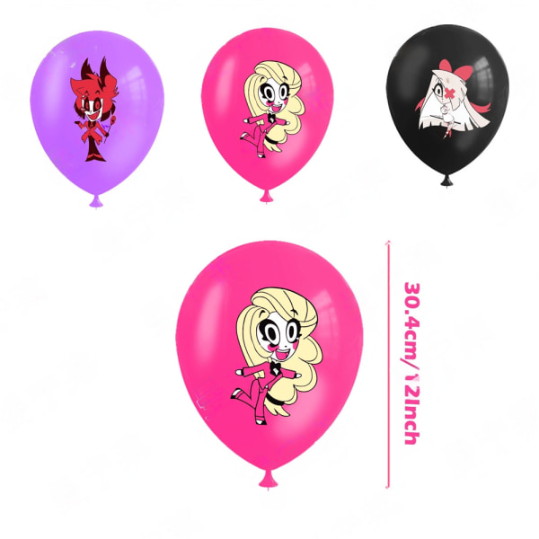 Hazbin Hotel Grattis på födelsedagen Dekorationer Banner Ballonger Cupcake Cake Topper Tillbehör Kit